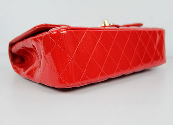 AAA Chanel Classic Flap Bag 1113 Red Quilted Patent Gold Chain Knockoff